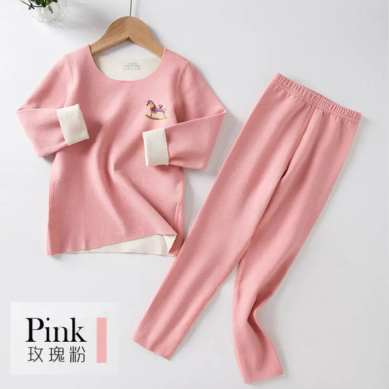 Children's Thermal Underwear Set, Fleece Cotton Long Johns for Boys & Girls