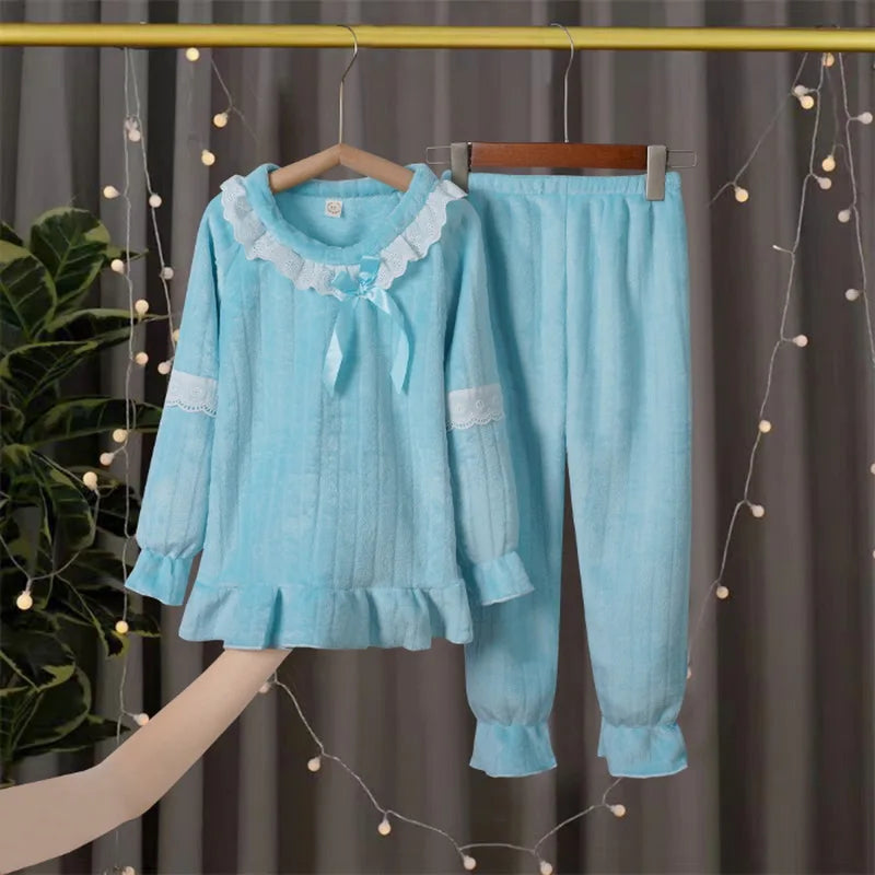 Winter Kids Pajama Set, Princess Coral Fleece Flannel Sleepwear