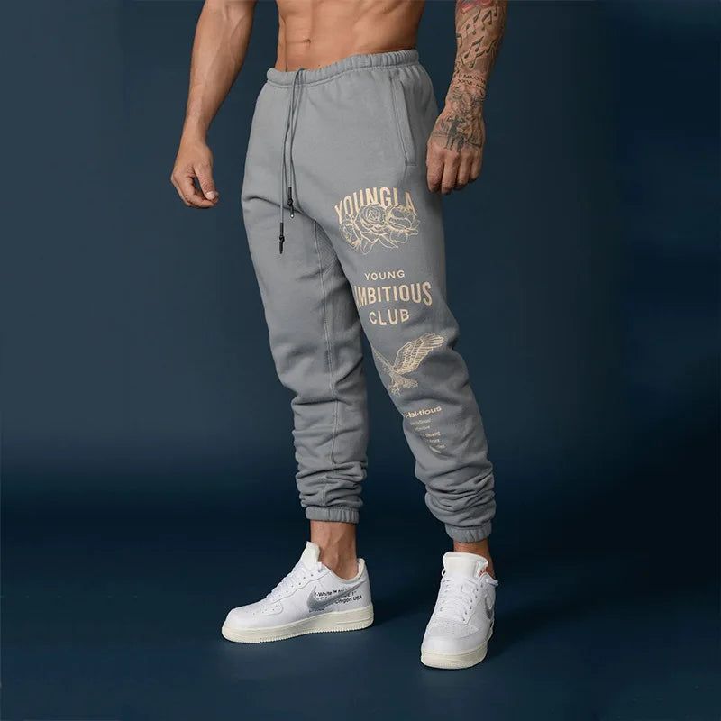 Men's Eagle Print Sweatpants, American Style Athleisure Gym & Running Trousers