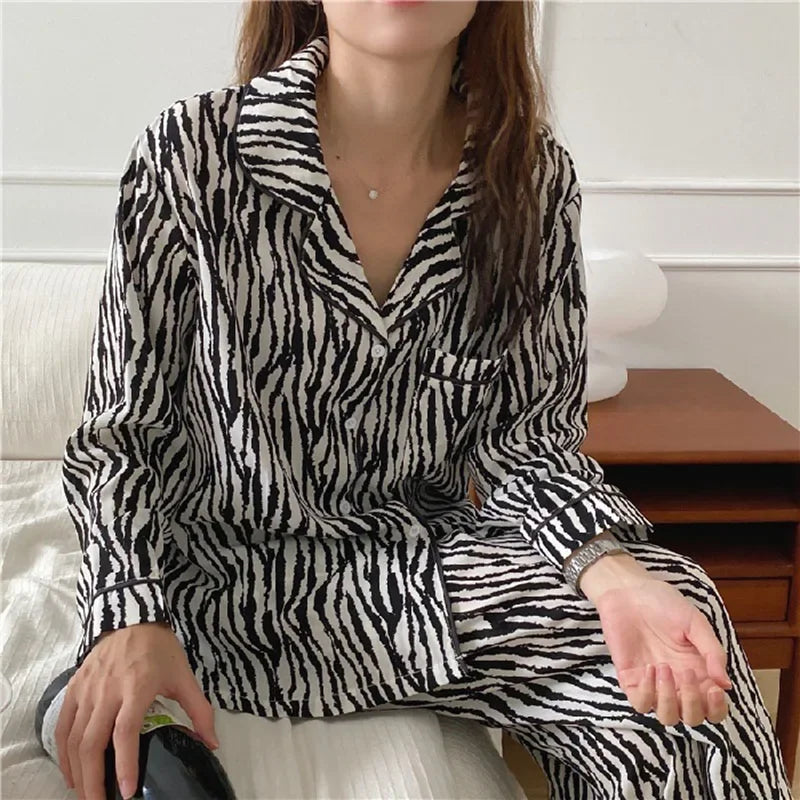 Women’s V-Neck Pajama Set – Button Down Top & Trousers Sleepwear