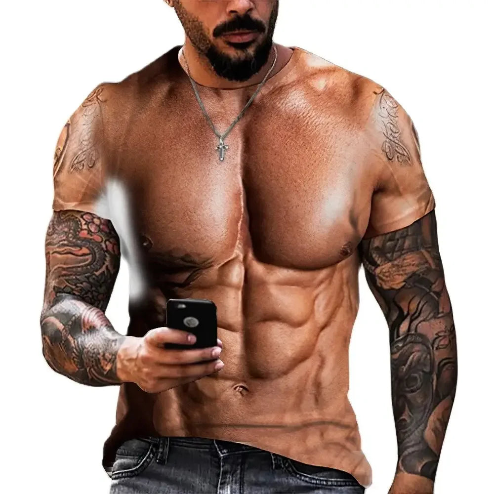 Muscle Simulation 3D Print T-Shirt | Summer Fashion Tee