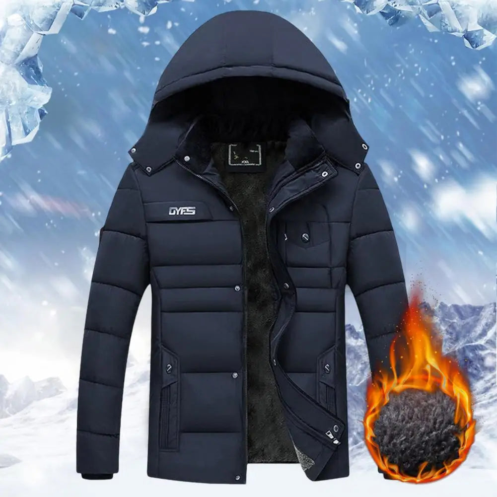 Men’s Hooded Padded Winter Coat, Thermal Windbreaker Jacket