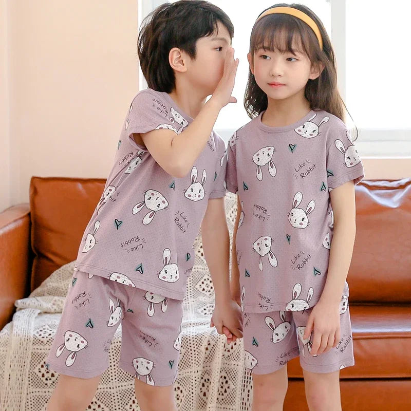 2-10 Years Kids PJs, Cotton Summer Pajama Set for Boys & Girls, Short Sleeves Sleepwear
