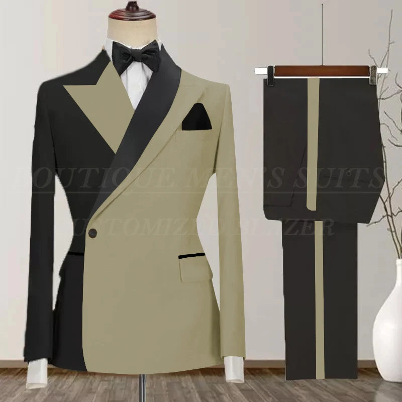 One Button Men's Suit Peak Lapel 2-Piece Blazer and Pants Set