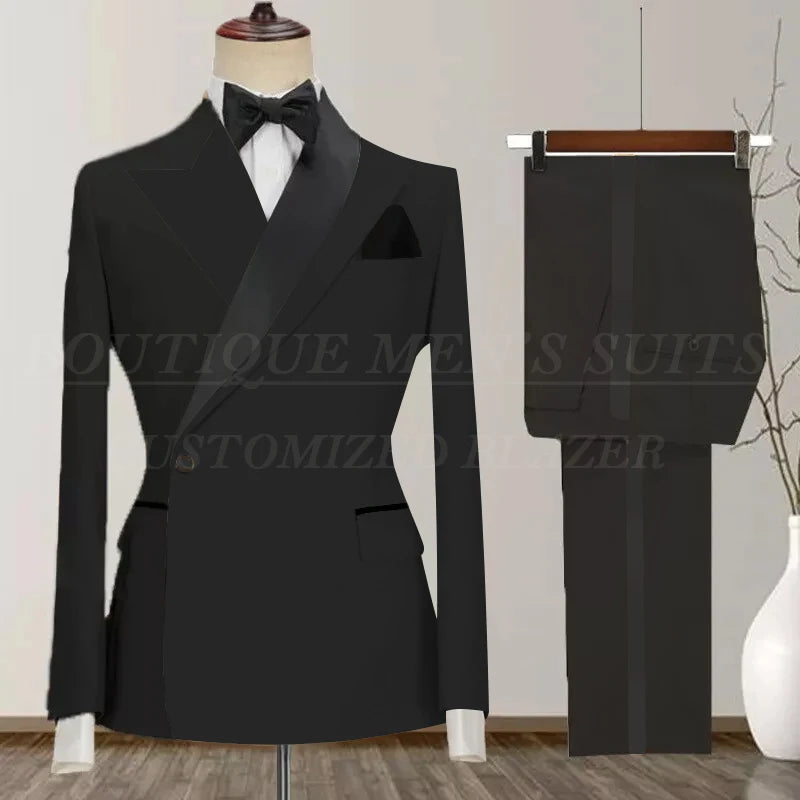 One Button Men's Suit Peak Lapel 2-Piece Blazer and Pants Set
