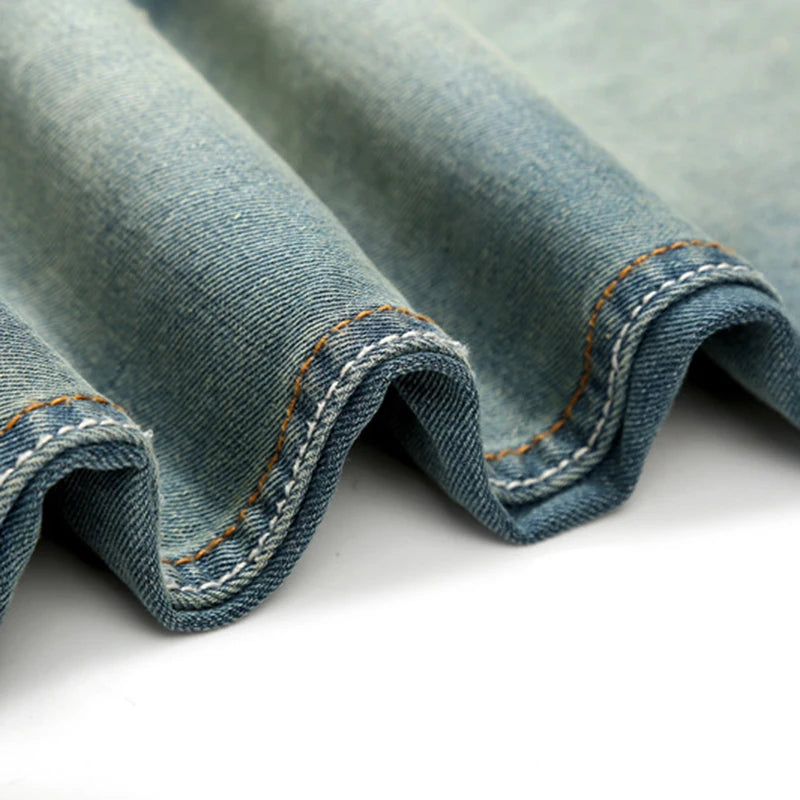 Casual Denim Jeans for Men Plus Size Straight Fit with Ripped Holes