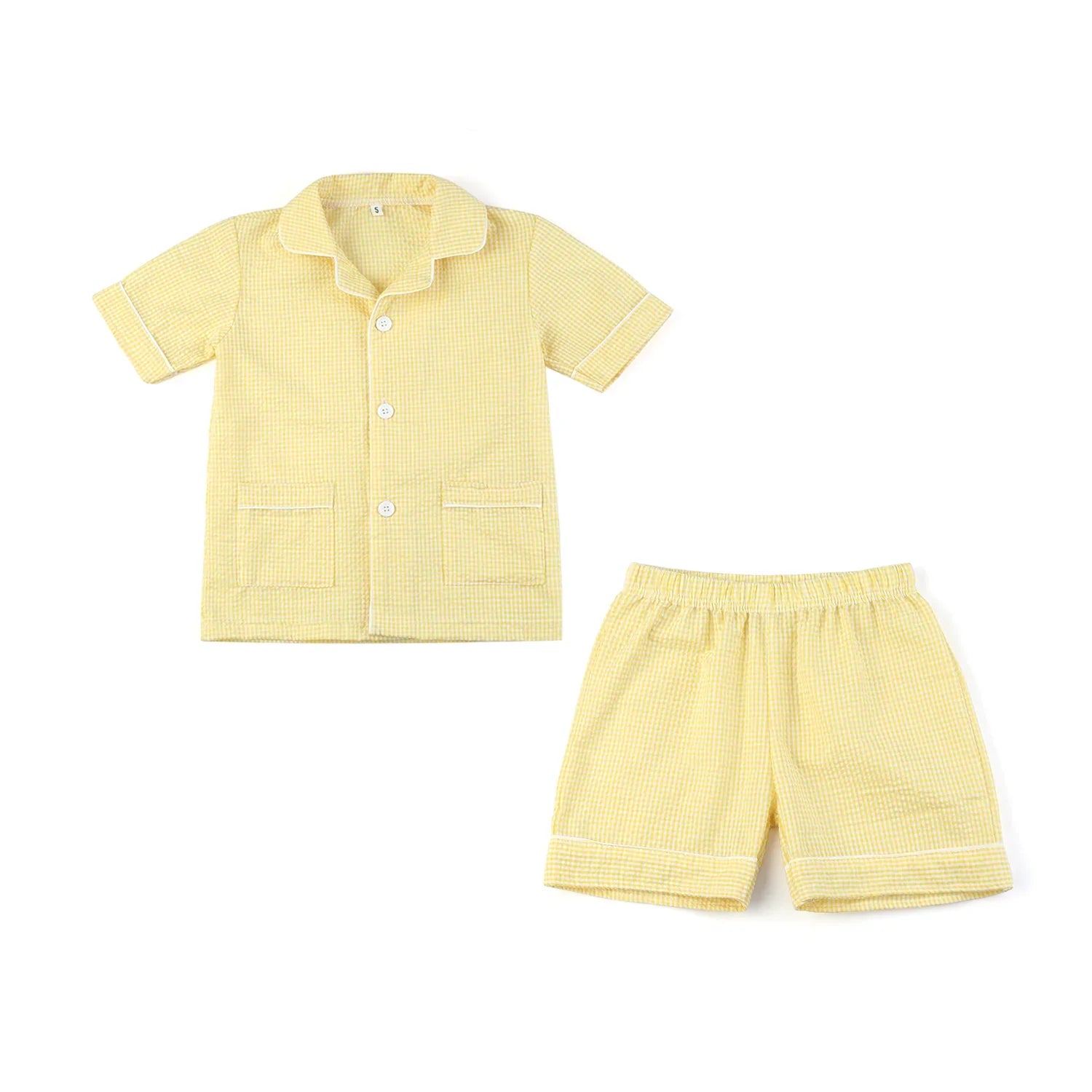 Summer Kids Pajama Set, Cotton Seersucker Matching Sleepwear for Boys & Girls
