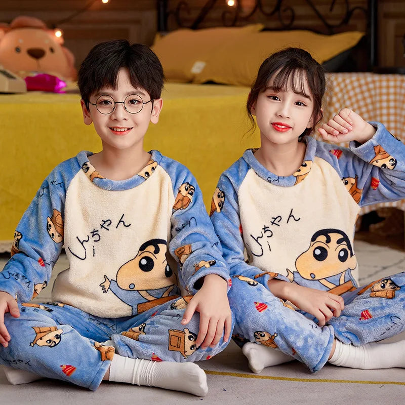 Winter Kids Pajama Set, Princess Coral Fleece Flannel Sleepwear