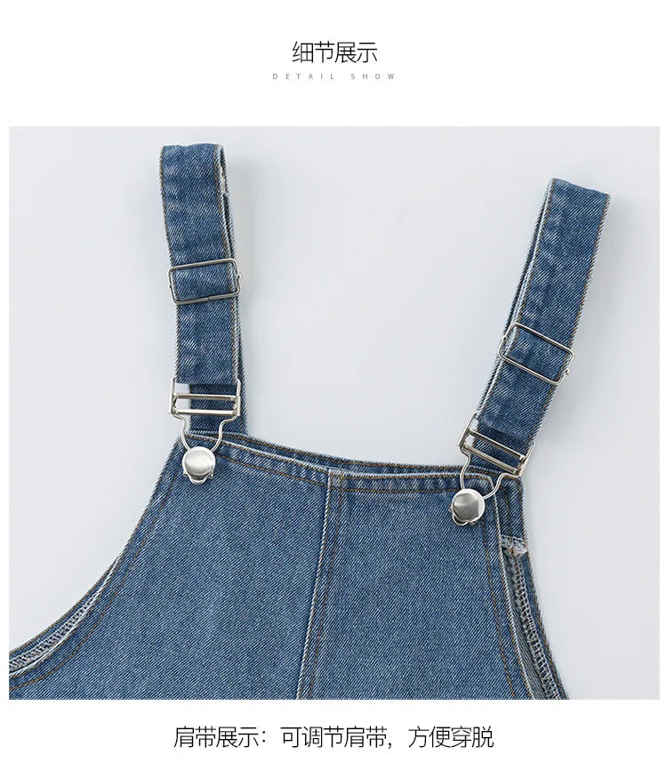 Summer Kids Girls Denim Overalls, Suspender Jumpsuit with Pockets (5-12Y)