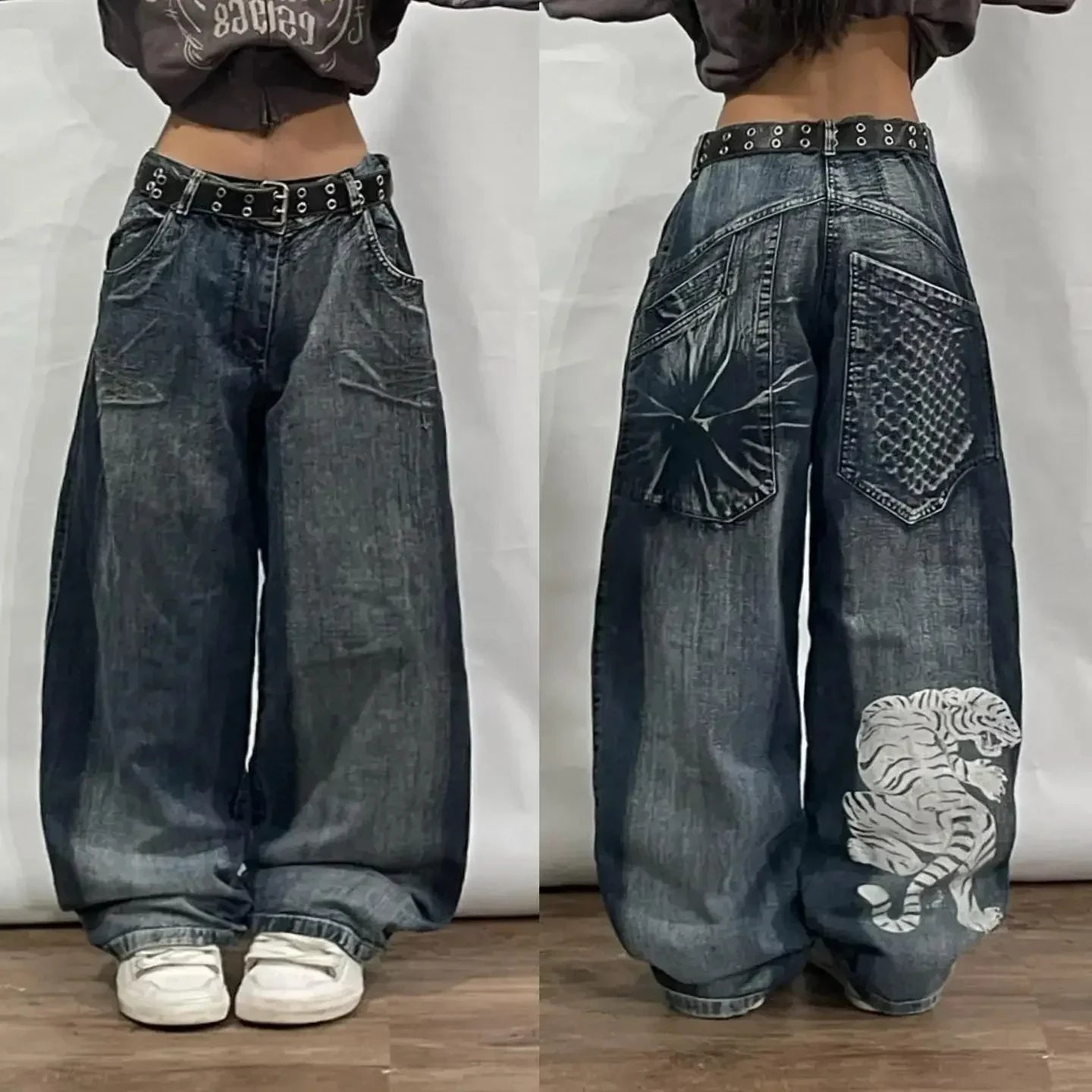 Y2K Loose Straight Jeans, Vintage Oversized Wide-Leg Unisex Pants