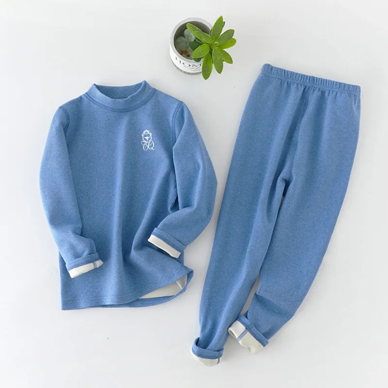 Children's Thermal Underwear Set, Fleece Cotton Long Johns for Boys & Girls