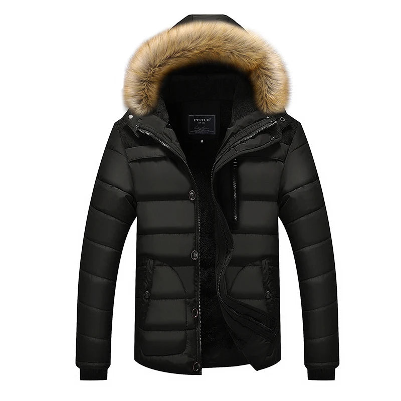 Men’s Hooded Long Down Winter Coat, Thick Warm Parka, Windproof Wool Liner