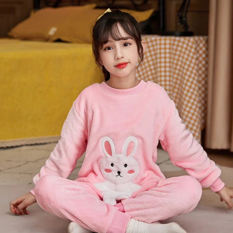Winter Kids Pajama Set, Princess Coral Fleece Flannel Sleepwear