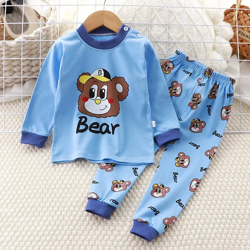 Kids Pajama Set, Cartoon Print Long Sleeve T-Shirt & Pants