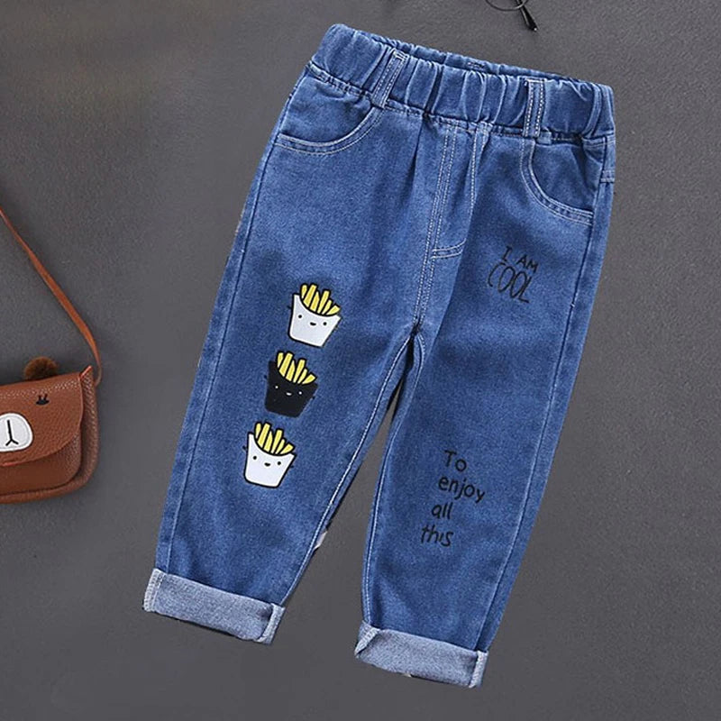 Spring Autumn Kids Boys Stretch Denim Jeans, Cotton Splice Ripped Pants