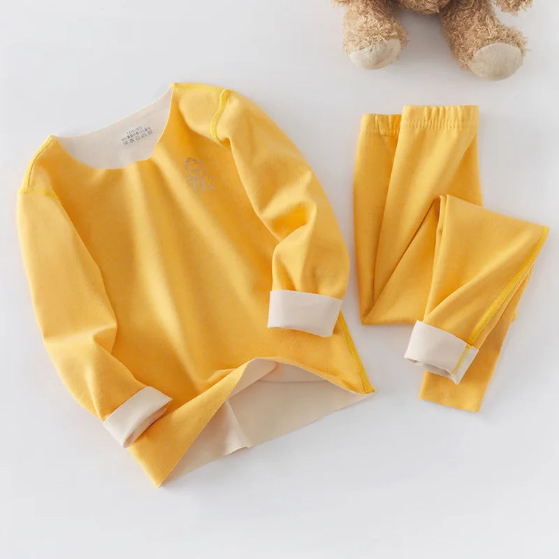 Children's Thermal Underwear Set, Fleece Cotton Long Johns for Boys & Girls