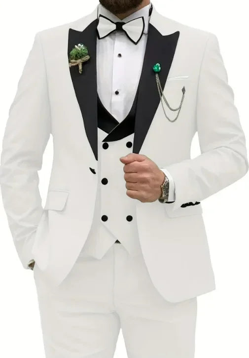 Casual 3-Piece Men's Suit Groom & Best Man Wedding Outfit
