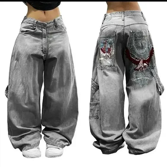 Y2K Loose Straight Jeans, Vintage Oversized Wide-Leg Unisex Pants