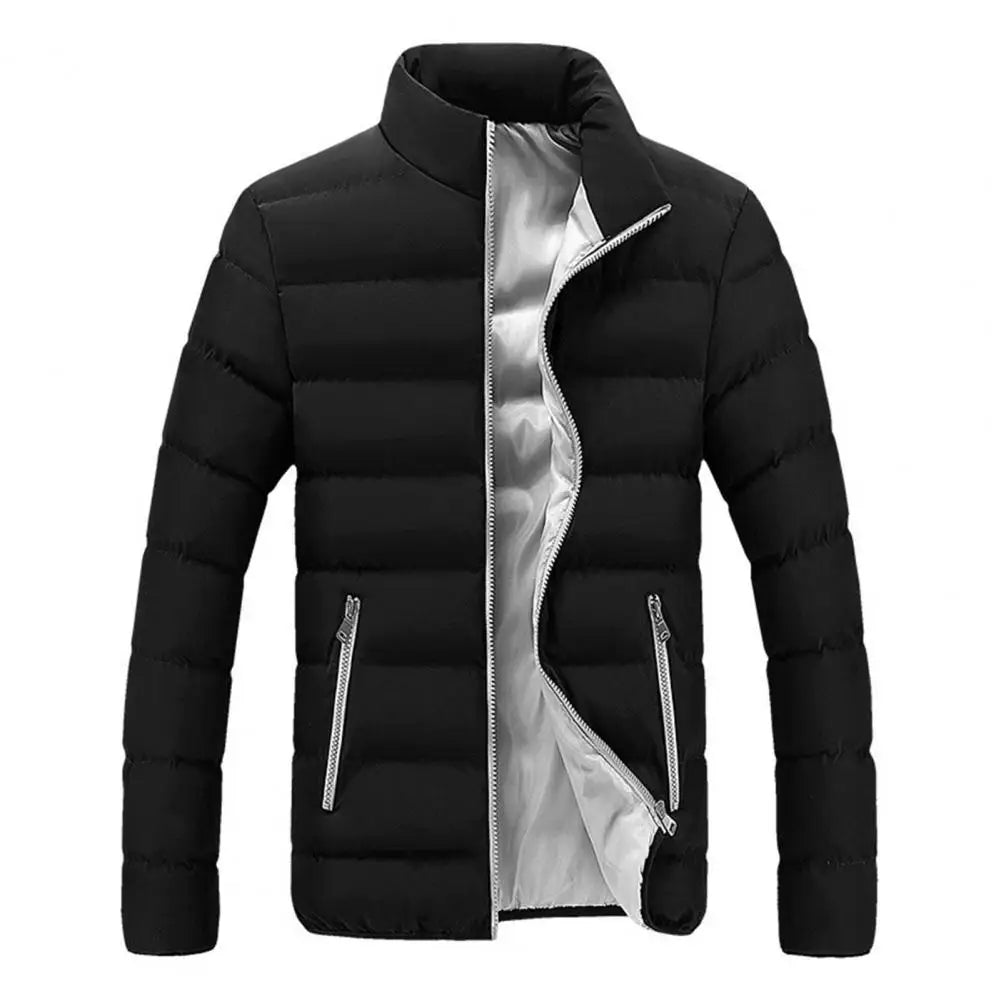 Men’s Padded Cotton Parka, Zipper Pockets, Long Sleeve, Slim Fit Windbreaker