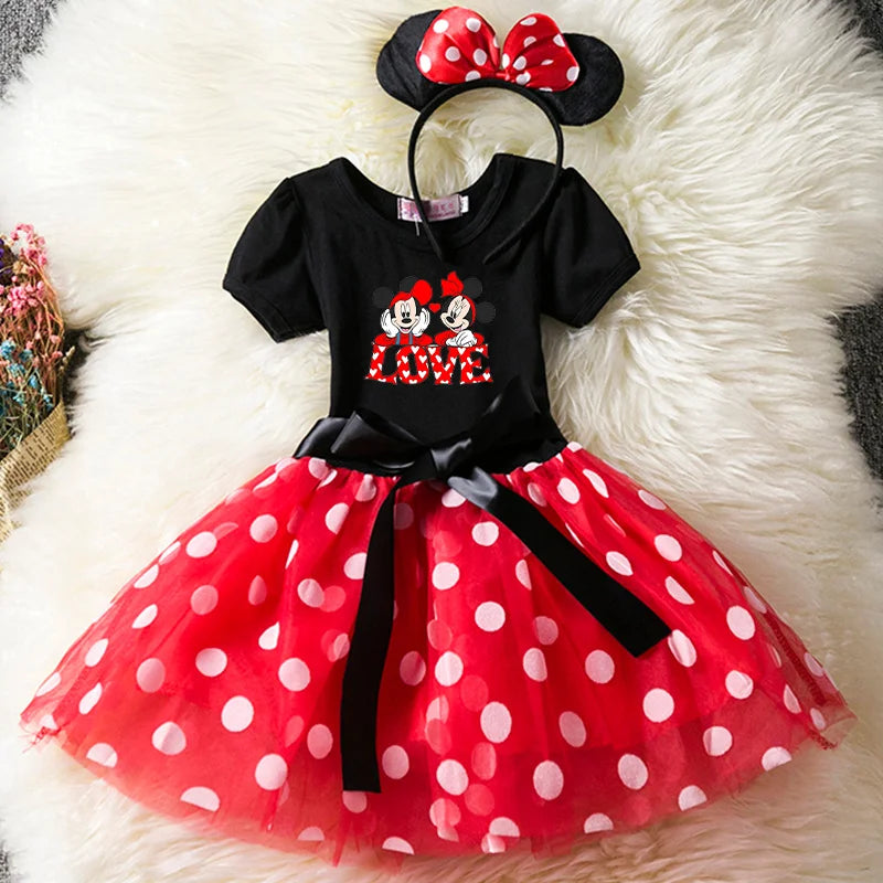 Mickey Minnie Mouse Kids Dress, Polka Dot Princess Party Costume for Girls (1-6Y)