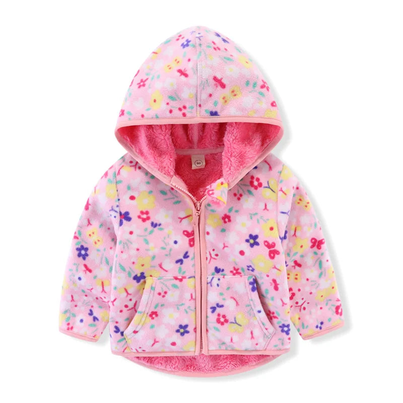 Jumping Meters Girls Fleece Jackets, Winter & Autumn Baby Coats with Flowers