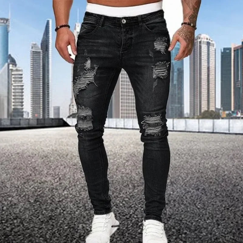 Retro Ripped Skinny Jeans Stretch Slim Fit Motorcycle Streetwear