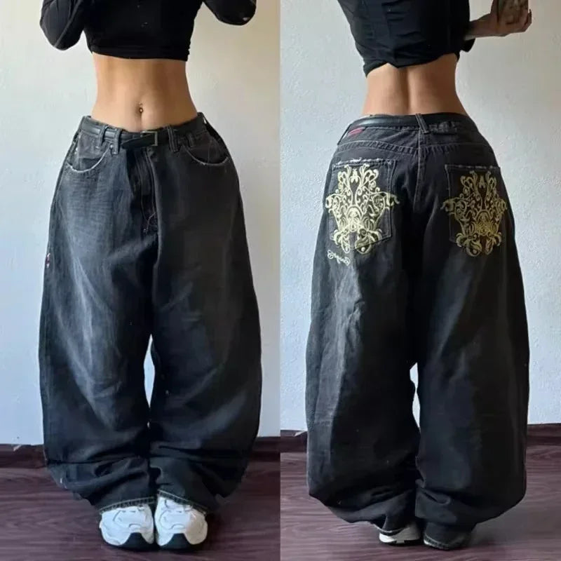 Y2K Loose Straight Jeans, Vintage Oversized Wide-Leg Unisex Pants