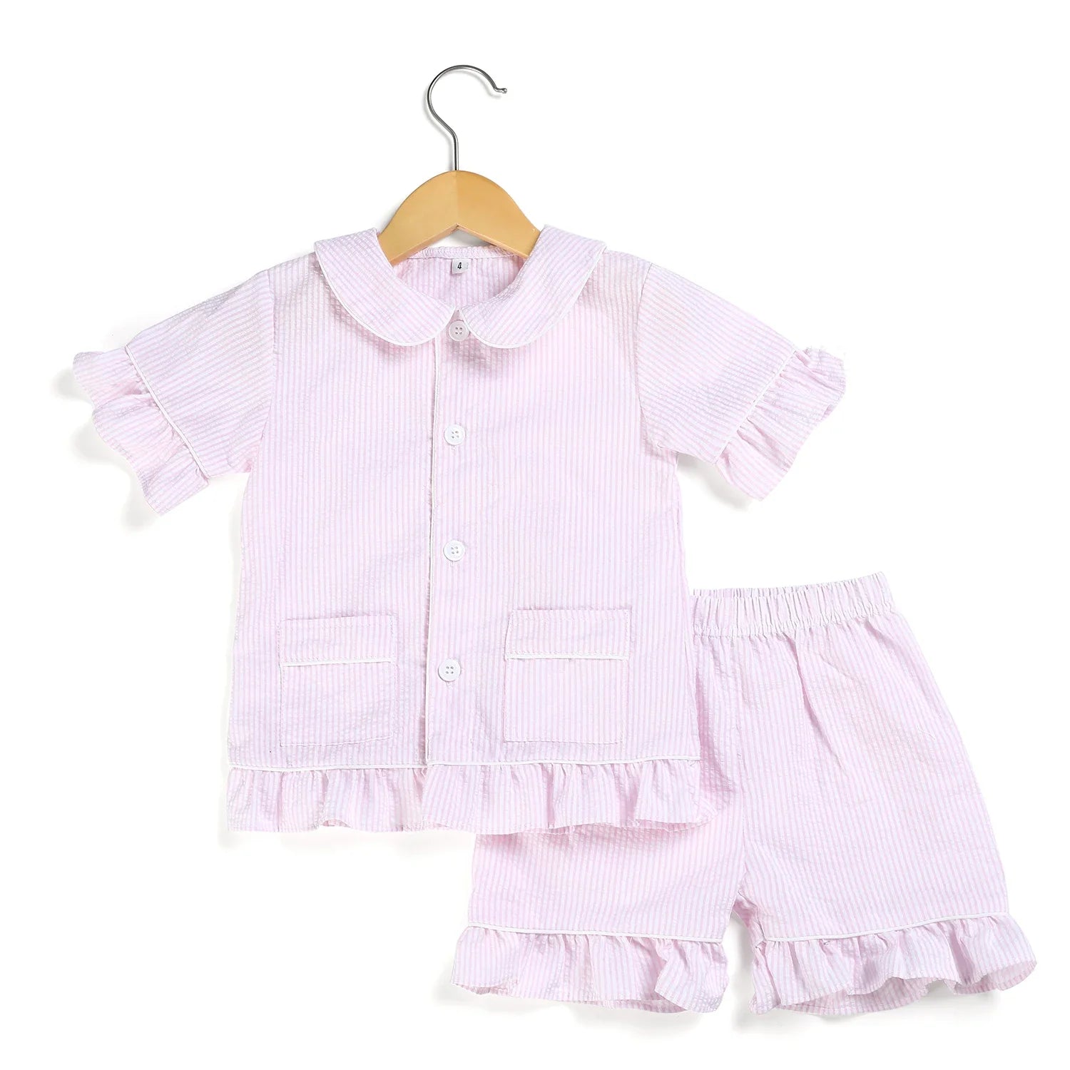 Summer Kids Pajama Set, Cotton Seersucker Matching Sleepwear for Boys & Girls