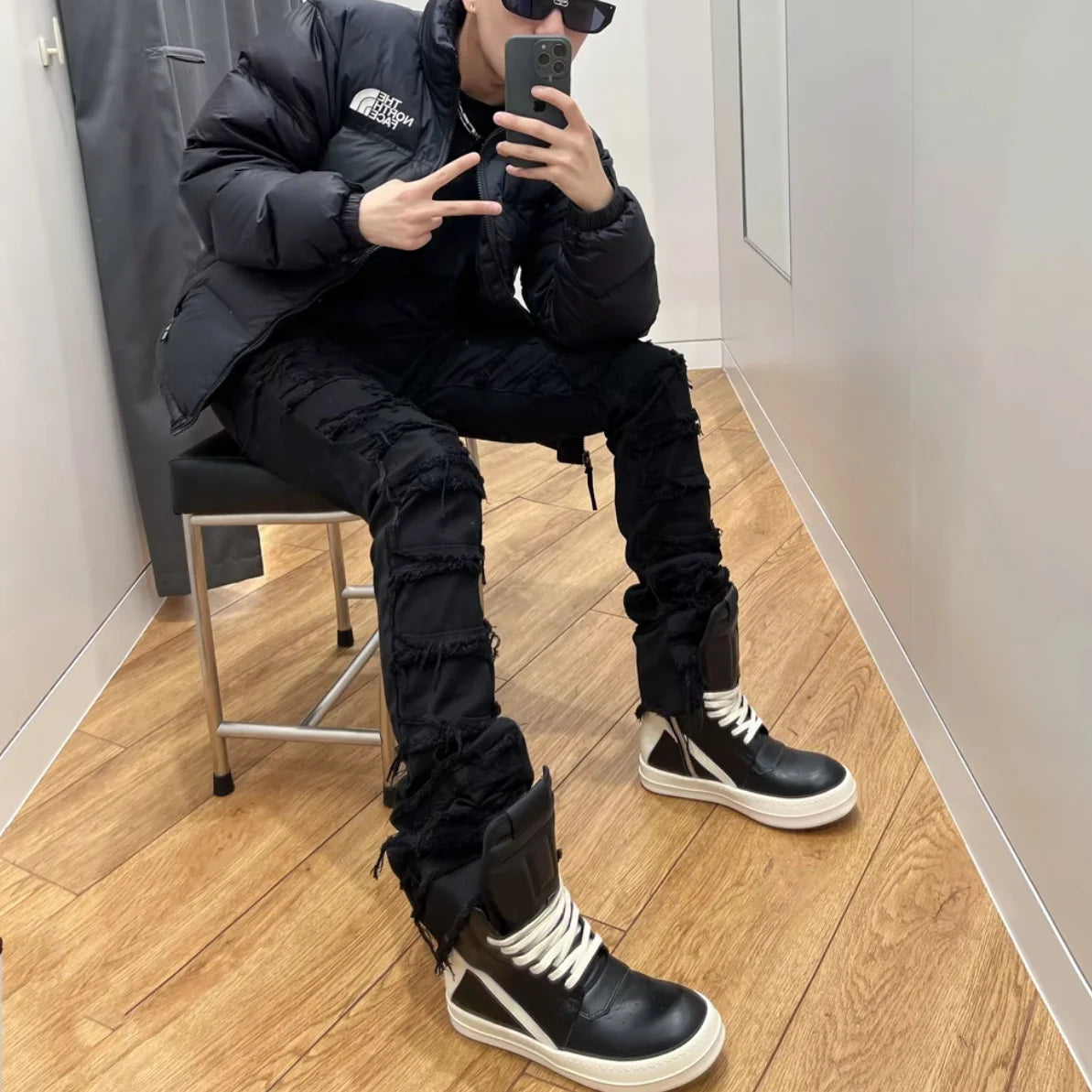 American Black Erosion Skinny Jeans Vintage Hip-Hop Streetwear