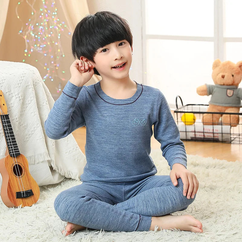 Children's Thermal Underwear Set, Fleece Cotton Long Johns for Boys & Girls