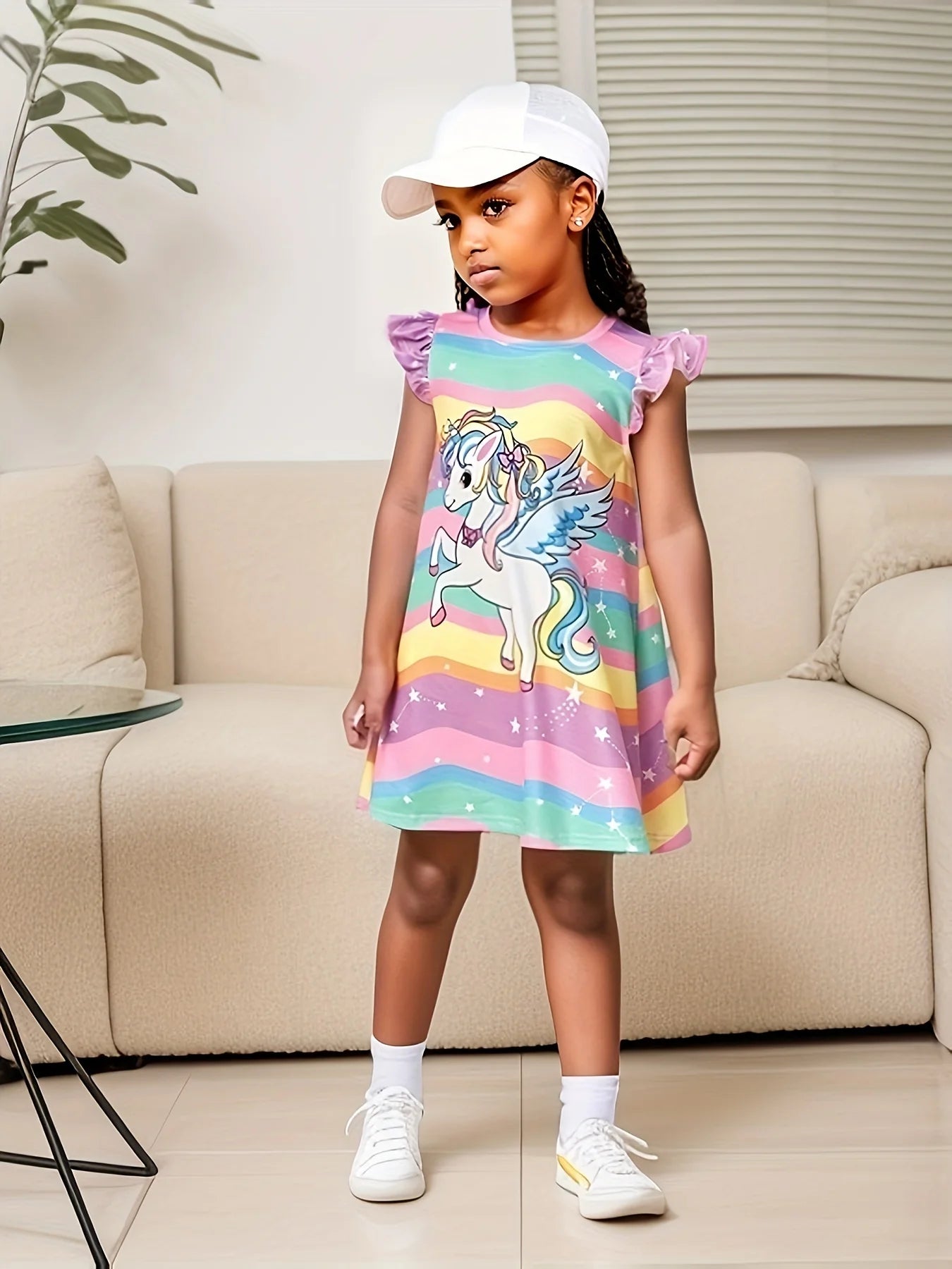 Girls Summer T-shirt Dress, Cute Small Flying Sleeve A-Line Dress, Fashionable Baby Clothing