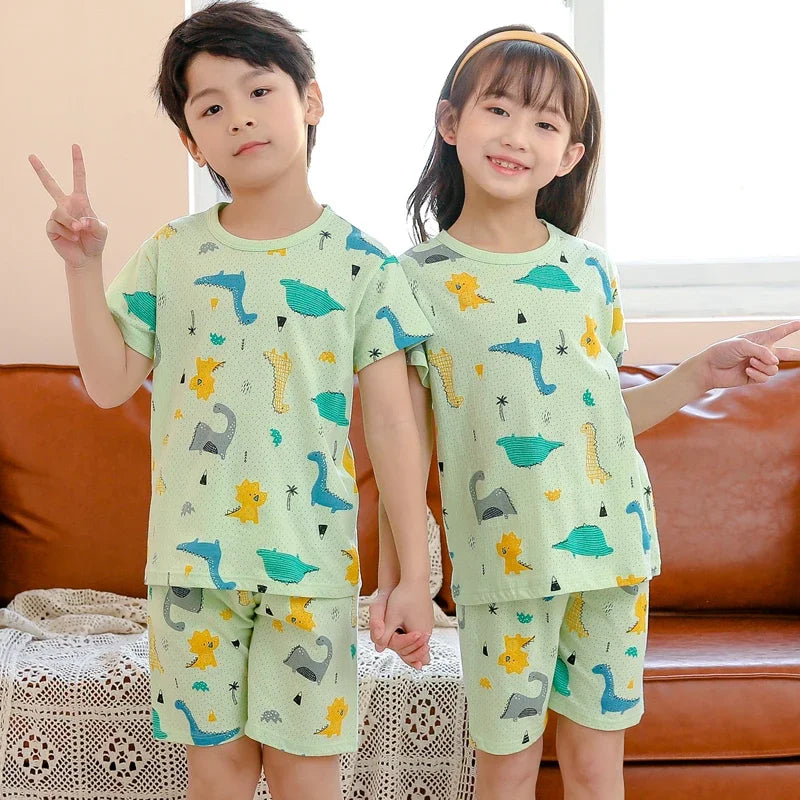 2-10 Years Kids PJs, Cotton Summer Pajama Set for Boys & Girls, Short Sleeves Sleepwear
