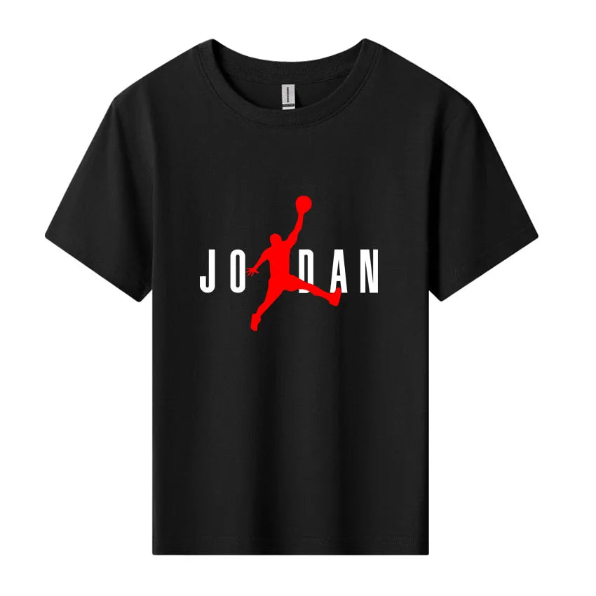 JD Letter Print Kids T-Shirt, Summer Cotton Short Sleeve Sports Top