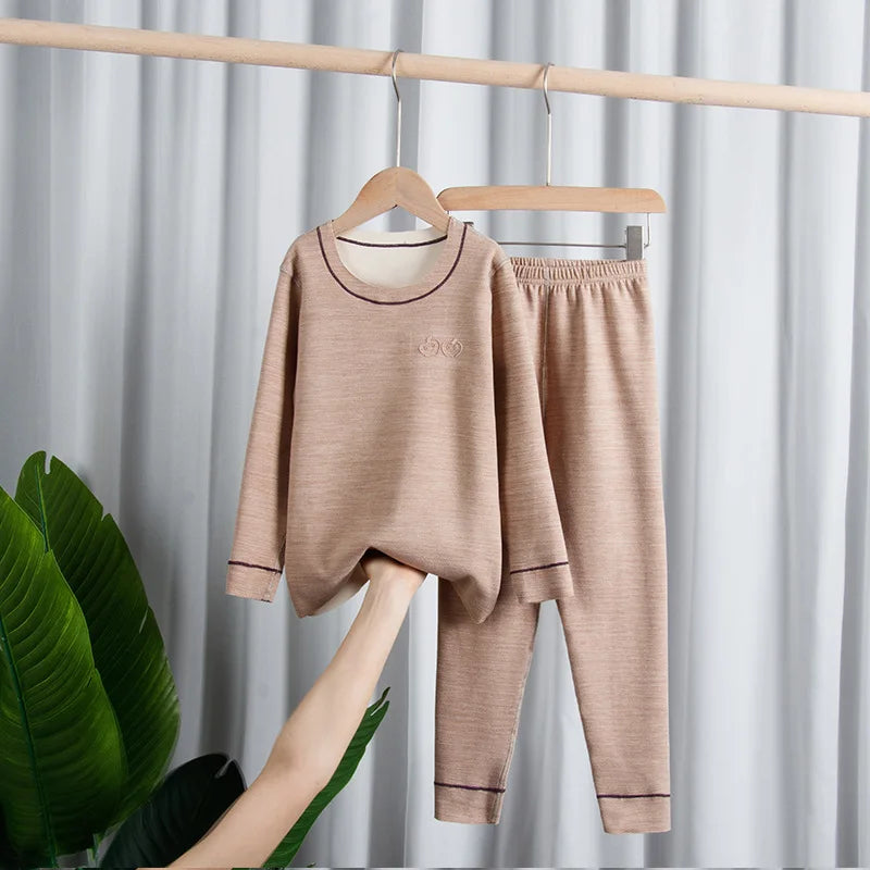 Children's Thermal Underwear Set, Fleece Cotton Long Johns for Boys & Girls