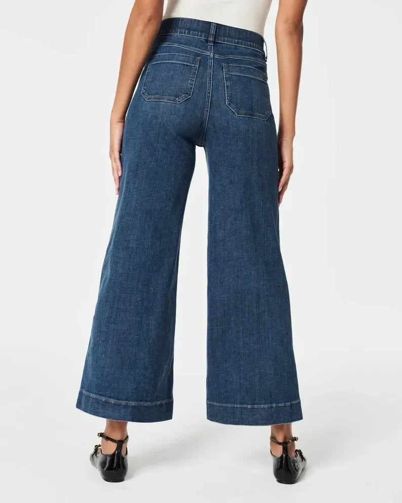 Tummy Control Cropped Wide-Leg Jeans, Flare Streetwear Jeans for Women