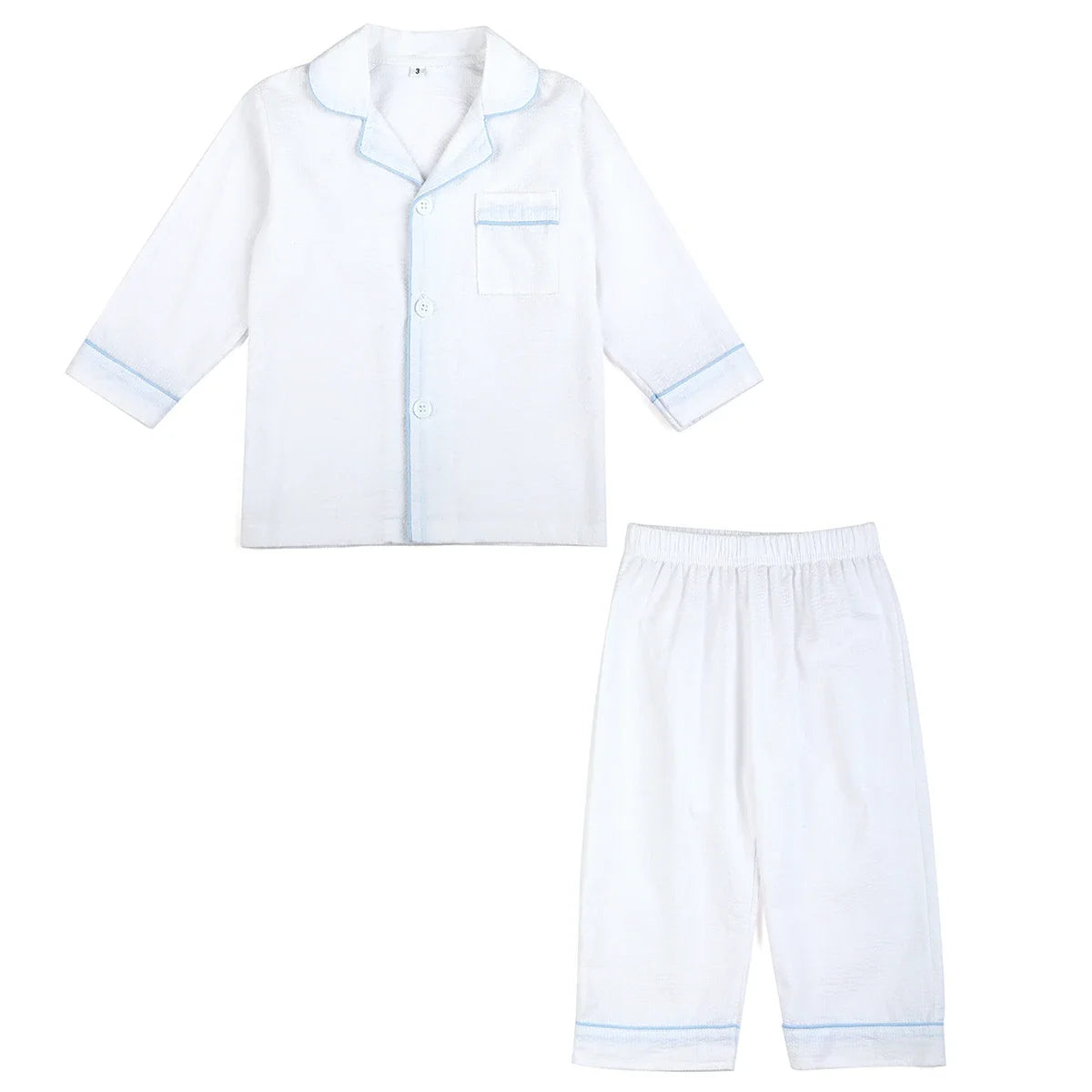 Summer Kids Pajama Set, Cotton Seersucker Matching Sleepwear for Boys & Girls