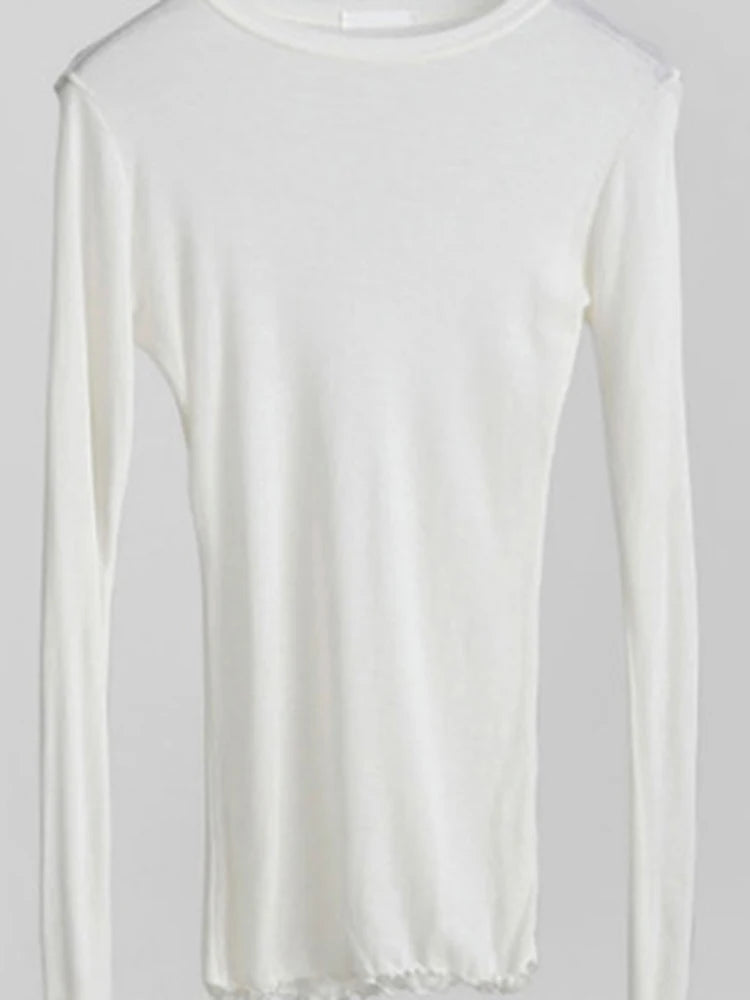High Quality Women’s Plain Elastic T-Shirt, Long Sleeve See-Through Casual Top