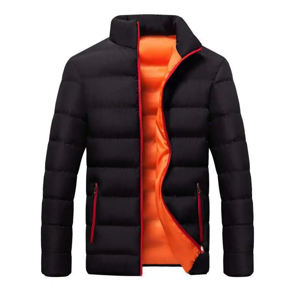 Men’s Padded Cotton Parka, Zipper Pockets, Long Sleeve, Slim Fit Windbreaker