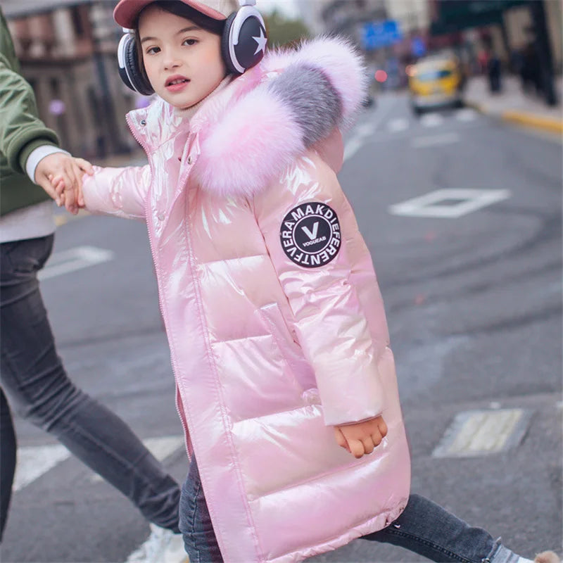 -30℃ Winter Girls Padded Jackets, Waterproof Hooded Coats for Kids (5-14 Years)