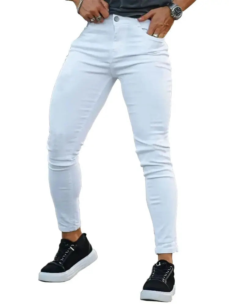 Men's Skinny Stretch Jeans | Solid Color Casual Denim Pants