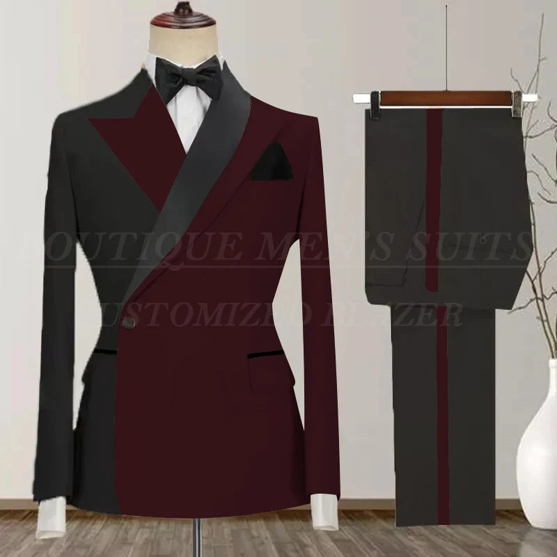 One Button Men's Suit Peak Lapel 2-Piece Blazer and Pants Set