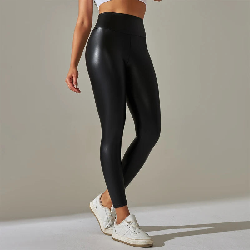 Trendy Oversized Women’s High-Waisted PU Leather Leggings, Colorful Yoga Pants