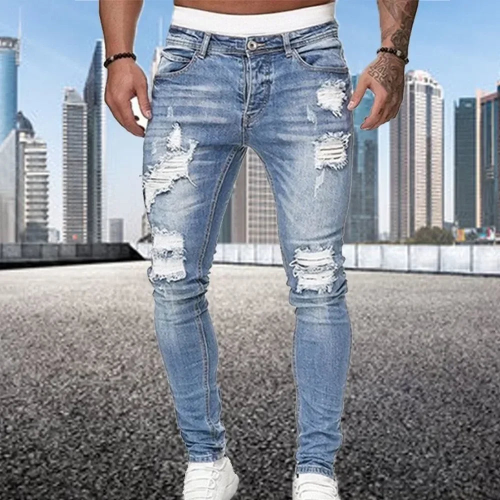 Retro Ripped Skinny Jeans Stretch Slim Fit Motorcycle Streetwear
