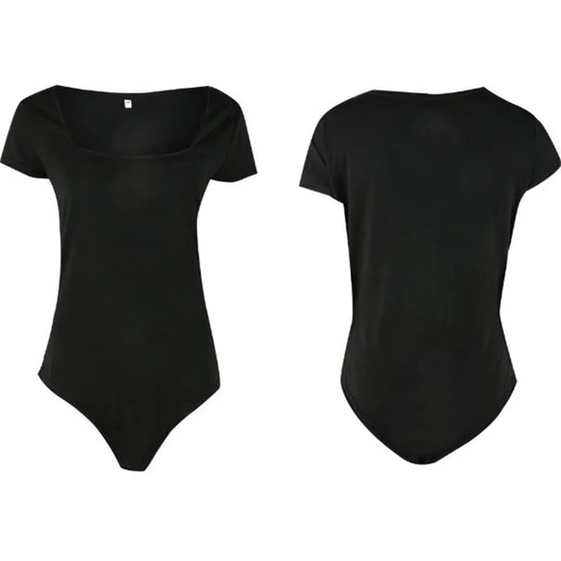 Punk Hip Hop One-Line Collar Bodysuit, Sexy Slim Fit Short Sleeve Jumpsuit