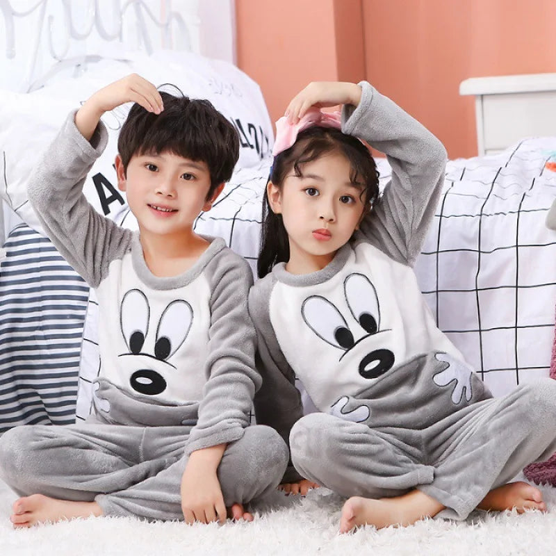 Winter Kids Pajama Set, Princess Coral Fleece Flannel Sleepwear