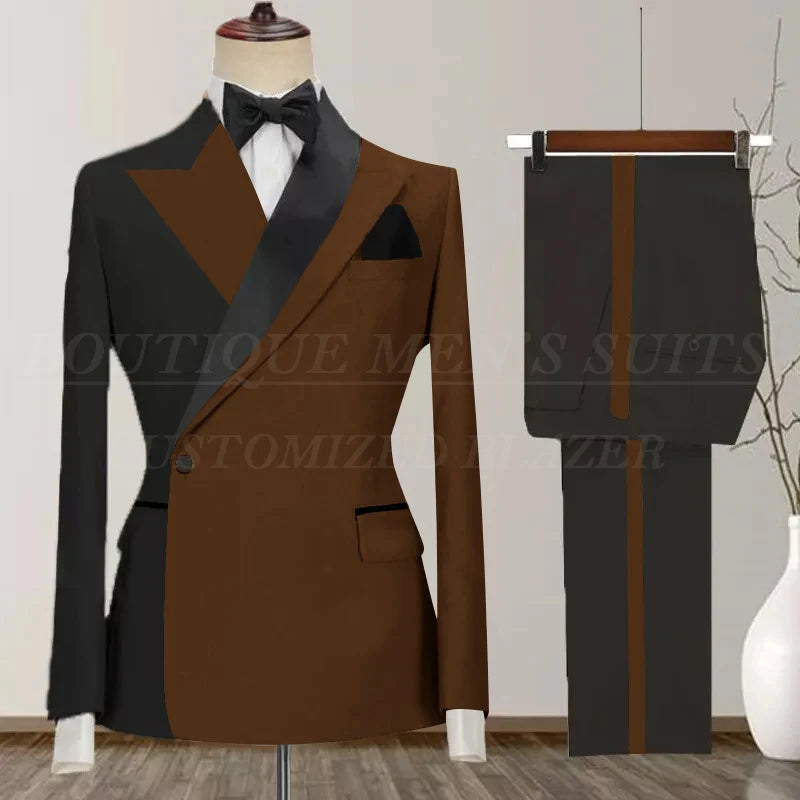 One Button Men's Suit Peak Lapel 2-Piece Blazer and Pants Set