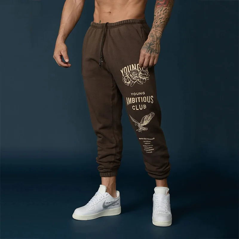 Men's Eagle Print Sweatpants, American Style Athleisure Gym & Running Trousers