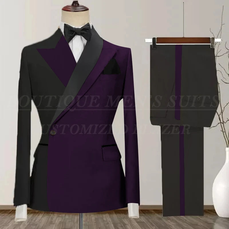 One Button Men's Suit Peak Lapel 2-Piece Blazer and Pants Set