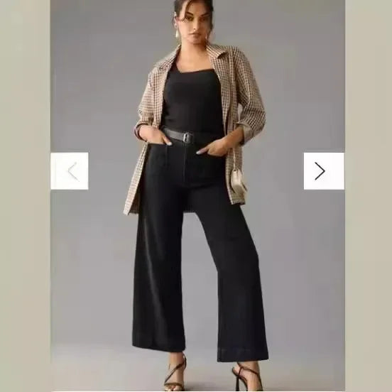 Tummy Control Cropped Wide-Leg Jeans, Flare Streetwear Jeans for Women
