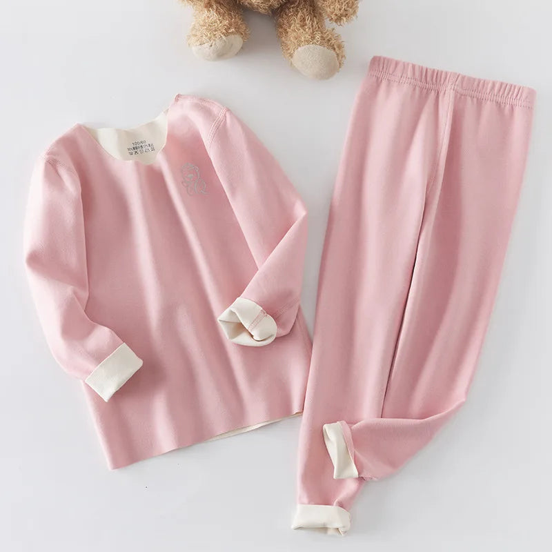 Children's Thermal Underwear Set, Fleece Cotton Long Johns for Boys & Girls